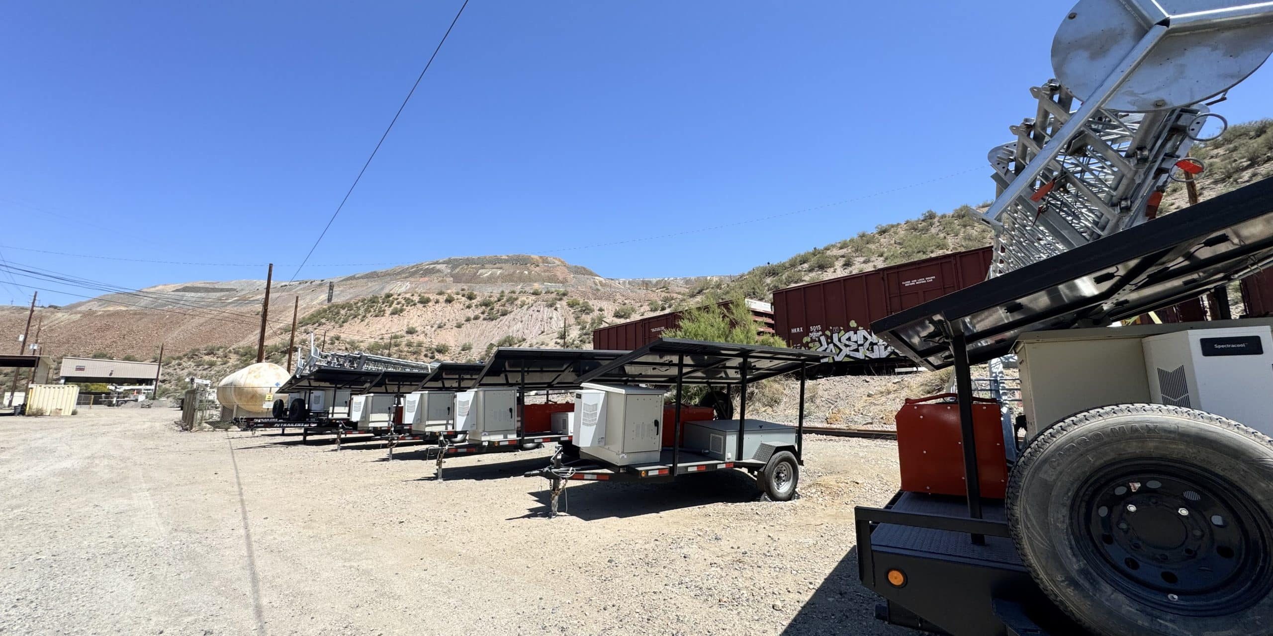 IMG_1353 Hybrid Power Tower deployed at a remote Arizona mining site, providing power and network connectivity for hundreds of workers.