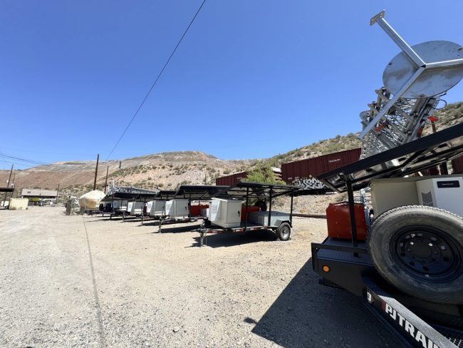 Hybrid Power Tower deployed at a remote Arizona mining site, providing power and network connectivity for hundreds of workers.
