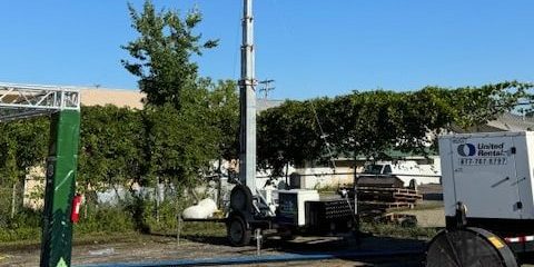 A 5G mobile tower providing coverage at a large event.