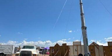 Rapid deployment mobile telecom tower from Solaris Technologies Services providing temporary network infrastructure at a large sporting event.